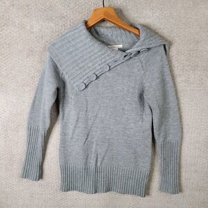 Covington Sweater Womens M Gray‎ Button Collar Knit Ribbed Long Sleeve Pullover